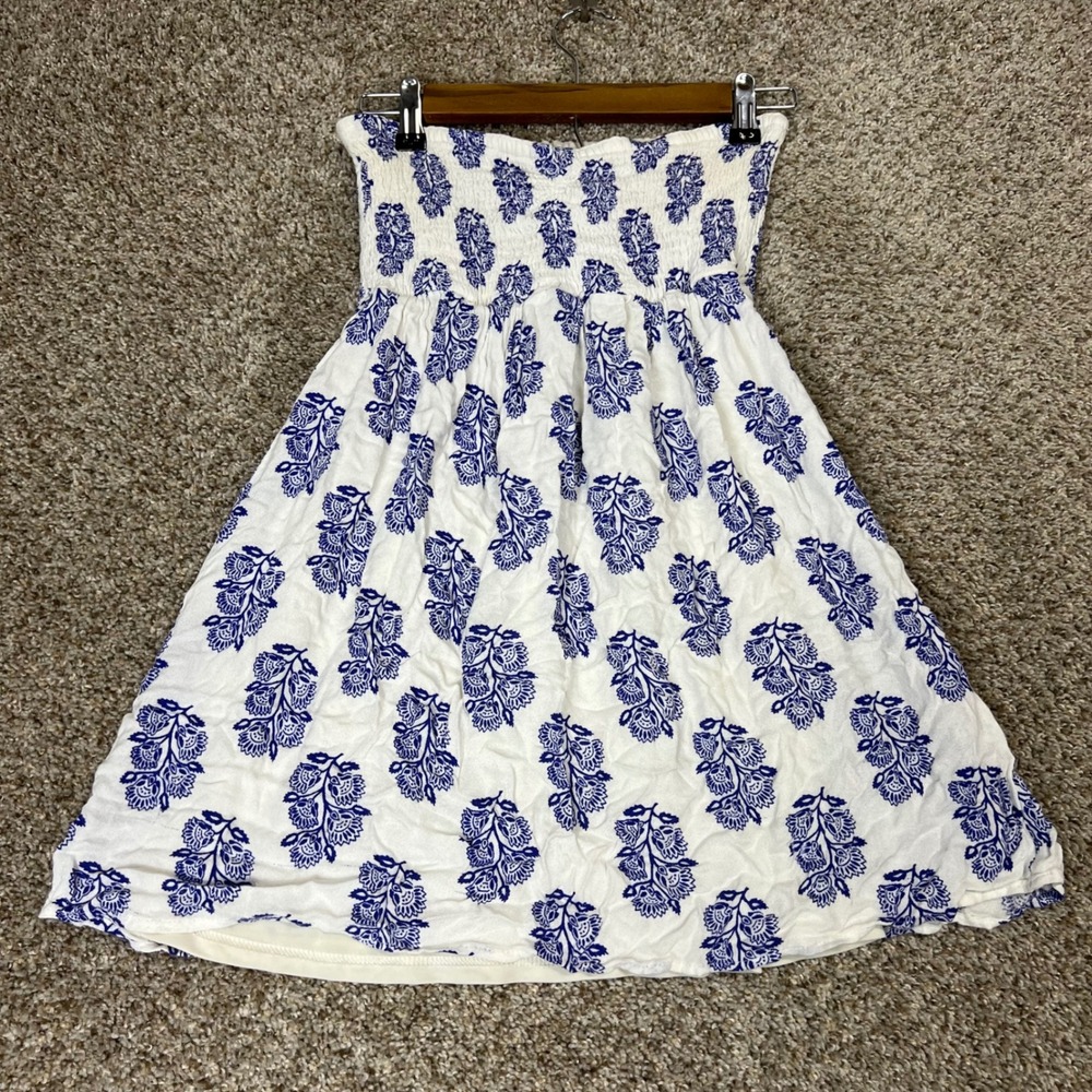 O'Neill Womens Blue White Paisley Smocked Strapless Mini Dress Size M